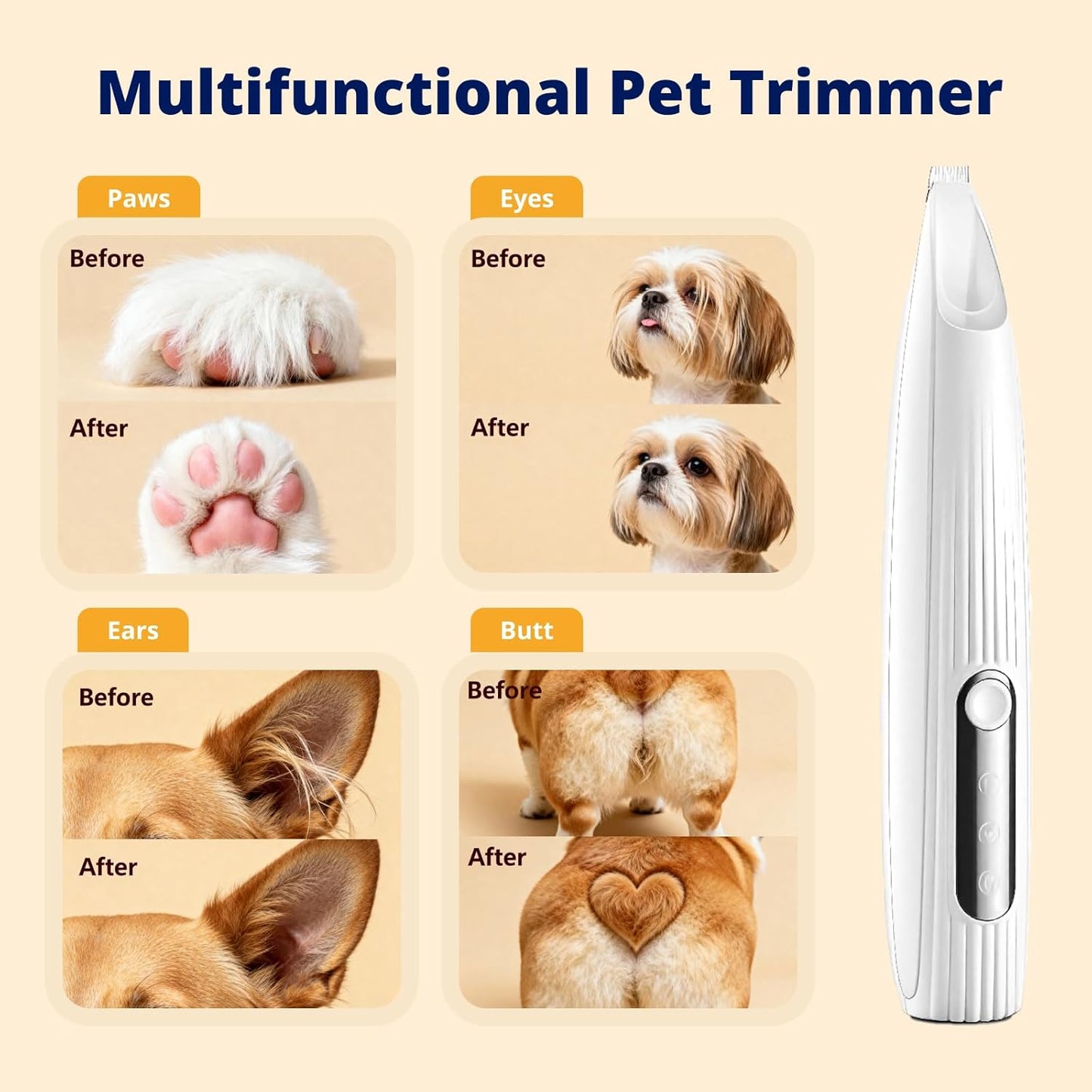 Silent Groom Pro Pet Paw Trimmer | Cordless Shaver for Dogs, Cats, Big & Small Animals with Light | Rechargeable Home and Salon Grooming Tool for Paws, Face, Ears, Butt